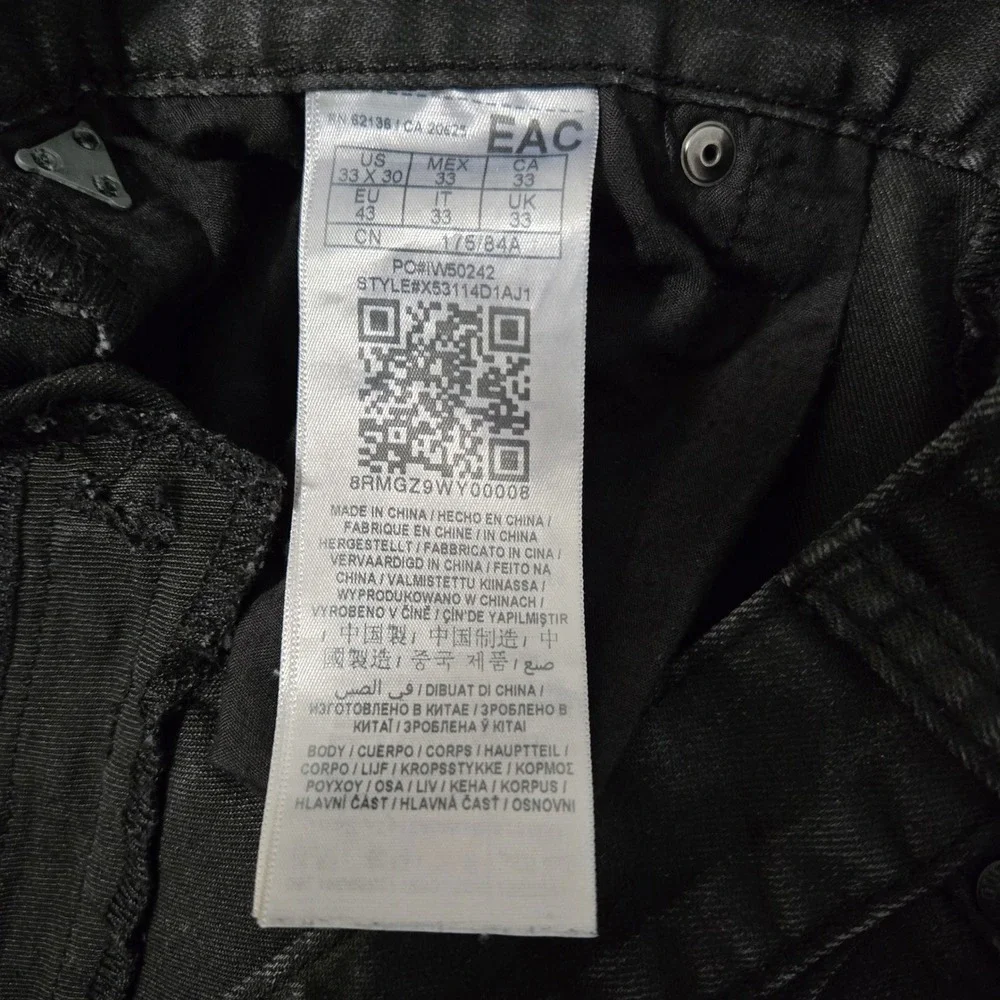 Guess Los Angeles Mens Black Straight Leg Zipper Pocket Jeans 33x30 Retro Urban